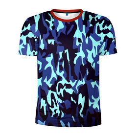Мужская футболка 3D спортивная с принтом Военные в Новосибирске, 100% полиэстер с улучшенными характеристиками | приталенный силуэт, круглая горловина, широкие плечи, сужается к линии бедра | camo | камо | камуфляж | синий