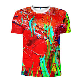 Мужская футболка 3D спортивная с принтом Масляные краски в Новосибирске, 100% полиэстер с улучшенными характеристиками | приталенный силуэт, круглая горловина, широкие плечи, сужается к линии бедра | абстракция | абстракция красок | арт | краска | мазки | цветные