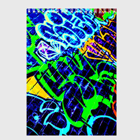 Скетчбук с принтом Надписи в Новосибирске, 100% бумага
 | 48 листов, плотность листов — 100 г/м2, плотность картонной обложки — 250 г/м2. Листы скреплены сверху удобной пружинной спиралью | Тематика изображения на принте: буквы | кирпич | рисунок | стена | цветной | яркий