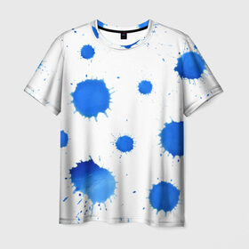 Мужская футболка 3D с принтом Синие кляксы в Новосибирске, 100% полиэфир | прямой крой, круглый вырез горловины, длина до линии бедер | арт | кляксы | пятна | чернила