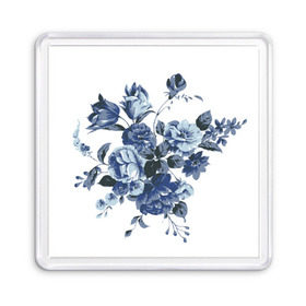 Магнит 55*55 с принтом Синие цветы в Новосибирске, Пластик | Размер: 65*65 мм; Размер печати: 55*55 мм | розы | синие розы | узор | цветы