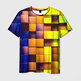Мужская футболка 3D с принтом Кубики в Новосибирске, 100% полиэфир | прямой крой, круглый вырез горловины, длина до линии бедер | квадраты | паттерн | текстура | цветной | яркий