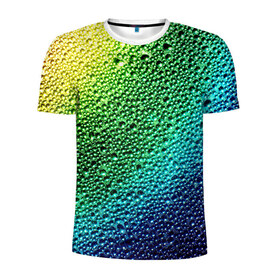 Мужская футболка 3D спортивная с принтом Пузырьки в Новосибирске, 100% полиэстер с улучшенными характеристиками | приталенный силуэт, круглая горловина, широкие плечи, сужается к линии бедра | капли | радуга | роса | текстура