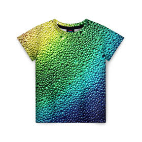 Детская футболка 3D с принтом Пузырьки в Новосибирске, 100% гипоаллергенный полиэфир | прямой крой, круглый вырез горловины, длина до линии бедер, чуть спущенное плечо, ткань немного тянется | капли | радуга | роса | текстура