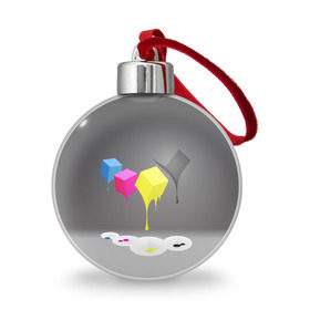Ёлочный шар с принтом Краски-кубики в Новосибирске, Пластик | Диаметр: 77 мм | жёлтый | краски | кубики | розовый | стекают | цвета | чёрный