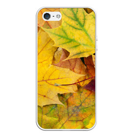 Чехол для iPhone 5/5S матовый с принтом Осенние листья в Новосибирске, Силикон | Область печати: задняя сторона чехла, без боковых панелей | жёлтый | зелёный | клён | листва
