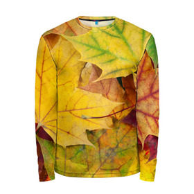 Мужской лонгслив 3D с принтом Осенние листья в Новосибирске, 100% полиэстер | длинные рукава, круглый вырез горловины, полуприлегающий силуэт | жёлтый | зелёный | клён | листва