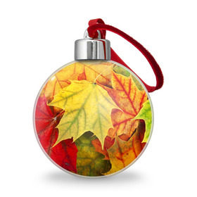Ёлочный шар с принтом Кленовые листья в Новосибирске, Пластик | Диаметр: 77 мм | жёлтый | зелёный | красный | листва | оранжевый | осень