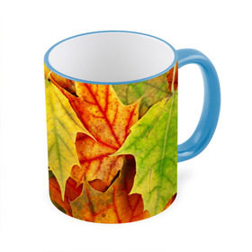 Кружка 3D с принтом Кленовые листья в Новосибирске, керамика | ёмкость 330 мл | жёлтый | зелёный | красный | листва | оранжевый | осень