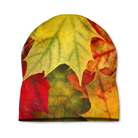 Шапка 3D с принтом Кленовые листья в Новосибирске, 100% полиэстер | универсальный размер, печать по всей поверхности изделия | жёлтый | зелёный | красный | листва | оранжевый | осень