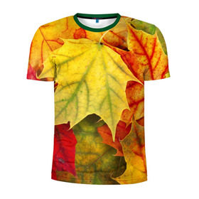 Мужская футболка 3D спортивная с принтом Кленовые листья в Новосибирске, 100% полиэстер с улучшенными характеристиками | приталенный силуэт, круглая горловина, широкие плечи, сужается к линии бедра | Тематика изображения на принте: жёлтый | зелёный | красный | листва | оранжевый | осень