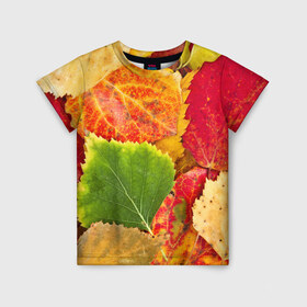 Детская футболка 3D с принтом Осень в Новосибирске, 100% гипоаллергенный полиэфир | прямой крой, круглый вырез горловины, длина до линии бедер, чуть спущенное плечо, ткань немного тянется | Тематика изображения на принте: берёза | дары осени | жёлтый | зелёный | золотой | краски | красный | красота | листва | листья | наряд | оранжевый | осень | осина | покров | природа