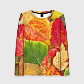 Женский лонгслив 3D с принтом Осень в Новосибирске, 100% полиэстер | длинные рукава, круглый вырез горловины, полуприлегающий силуэт | берёза | дары осени | жёлтый | зелёный | золотой | краски | красный | красота | листва | листья | наряд | оранжевый | осень | осина | покров | природа