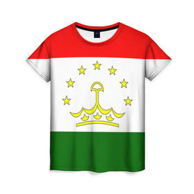 Женская футболка 3D с принтом Таджикистан в Новосибирске, 100% полиэфир ( синтетическое хлопкоподобное полотно) | прямой крой, круглый вырез горловины, длина до линии бедер | нации | страна | флаг