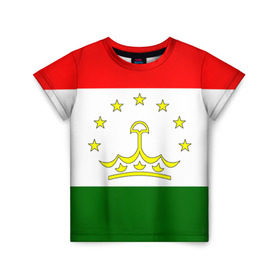 Детская футболка 3D с принтом Таджикистан в Новосибирске, 100% гипоаллергенный полиэфир | прямой крой, круглый вырез горловины, длина до линии бедер, чуть спущенное плечо, ткань немного тянется | Тематика изображения на принте: нации | страна | флаг