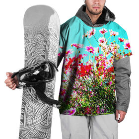 Накидка на куртку 3D с принтом Поле цветов в Новосибирске, 100% полиэстер |  | луг | пейзаж | розовый