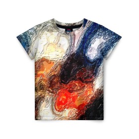 Детская футболка 3D с принтом Размытые краски в Новосибирске, 100% гипоаллергенный полиэфир | прямой крой, круглый вырез горловины, длина до линии бедер, чуть спущенное плечо, ткань немного тянется | разноцветный | текстура | фильтр