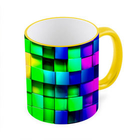 Кружка 3D с принтом Кубики в Новосибирске, керамика | ёмкость 330 мл | радуга | разноцветный. квадраты | текстура