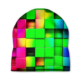 Шапка 3D с принтом Кубики в Новосибирске, 100% полиэстер | универсальный размер, печать по всей поверхности изделия | радуга | разноцветный. квадраты | текстура