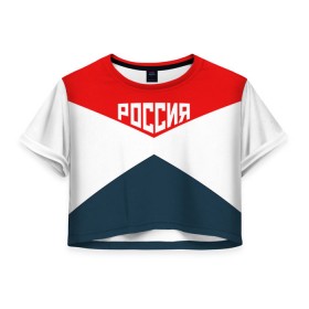 Женская футболка 3D укороченная с принтом Форма в Новосибирске, 100% полиэстер | круглая горловина, длина футболки до линии талии, рукава с отворотами | 2016 | олимпиада | ретро | россия | сборная | сборная россии | советский союз | ссср
