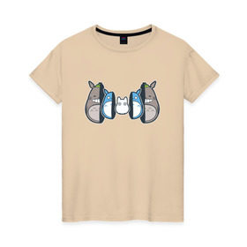 Женская футболка хлопок с принтом Totoro в Новосибирске, 100% хлопок | прямой крой, круглый вырез горловины, длина до линии бедер, слегка спущенное плечо | anime | totoro | матрешка | миядзаки | тоторо | хаяо