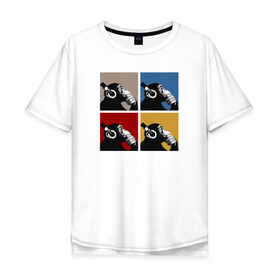 Мужская футболка хлопок Oversize с принтом Хомо Музикус в Новосибирске, 100% хлопок | свободный крой, круглый ворот, “спинка” длиннее передней части | музыка | о.м.с.к. | обезьяна | омск | рок
