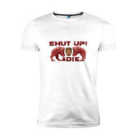 Мужская футболка премиум с принтом Shut up! (пиксель арт) в Новосибирске, 92% хлопок, 8% лайкра | приталенный силуэт, круглый вырез ворота, длина до линии бедра, короткий рукав | 