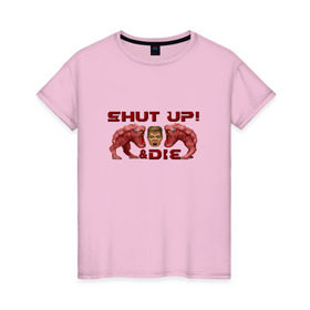 Женская футболка хлопок с принтом Shut up! (пиксель арт) в Новосибирске, 100% хлопок | прямой крой, круглый вырез горловины, длина до линии бедер, слегка спущенное плечо | 