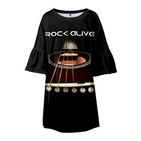 Детское платье 3D с принтом ROCK ALIVE в Новосибирске, 100% полиэстер | прямой силуэт, чуть расширенный к низу. Круглая горловина, на рукавах — воланы | rock | рок | рок жив | рок музыка | русский рок