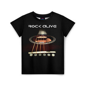 Детская футболка 3D с принтом ROCK ALIVE в Новосибирске, 100% гипоаллергенный полиэфир | прямой крой, круглый вырез горловины, длина до линии бедер, чуть спущенное плечо, ткань немного тянется | rock | рок | рок жив | рок музыка | русский рок