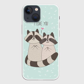 Чехол для iPhone 13 mini с принтом Влюбленные еноты в Новосибирске,  |  | love | еноты | животные | любовь