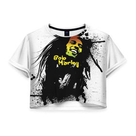 Женская футболка 3D укороченная с принтом Bob Marley в Новосибирске, 100% полиэстер | круглая горловина, длина футболки до линии талии, рукава с отворотами | bob marley | боб марли | музыка | регги | ямайка
