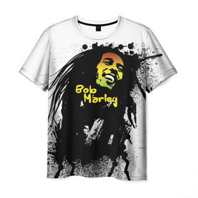 Мужская футболка 3D с принтом Bob Marley в Новосибирске, 100% полиэфир | прямой крой, круглый вырез горловины, длина до линии бедер | Тематика изображения на принте: bob marley | боб марли | музыка | регги | ямайка