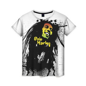 Женская футболка 3D с принтом Bob Marley в Новосибирске, 100% полиэфир ( синтетическое хлопкоподобное полотно) | прямой крой, круглый вырез горловины, длина до линии бедер | bob marley | боб марли | музыка | регги | ямайка