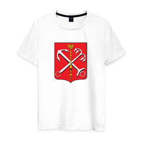 Мужская футболка хлопок с принтом Санкт-Петербург в Новосибирске, 100% хлопок | прямой крой, круглый вырез горловины, длина до линии бедер, слегка спущенное плечо. | герб | петербург | питер | питербург | санкт