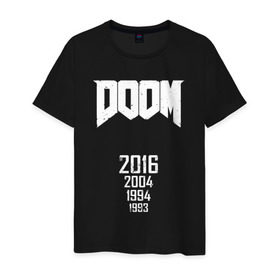 Мужская футболка хлопок с принтом Doom 2016 в Новосибирске, 100% хлопок | прямой крой, круглый вырез горловины, длина до линии бедер, слегка спущенное плечо. | Тематика изображения на принте: 2016 | doom | дум | игра | игры | кровь | череп | черепа