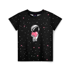 Детская футболка 3D с принтом Космонавт 4 в Новосибирске, 100% гипоаллергенный полиэфир | прямой крой, круглый вырез горловины, длина до линии бедер, чуть спущенное плечо, ткань немного тянется | astro | moon | space monkey | star | stars | астронавт | звезды | земля | космонавт | космос | луна | скафандр