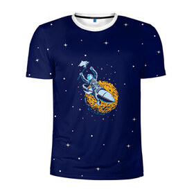 Мужская футболка 3D спортивная с принтом Космонавт 10 в Новосибирске, 100% полиэстер с улучшенными характеристиками | приталенный силуэт, круглая горловина, широкие плечи, сужается к линии бедра | astro | moon | space monkey | star | stars | астронавт | звезды | земля | космонавт | космос | луна | скафандр