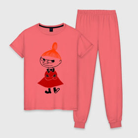 Женская пижама хлопок с принтом Малышка Мю в Новосибирске, 100% хлопок | брюки и футболка прямого кроя, без карманов, на брюках мягкая резинка на поясе и по низу штанин | Тематика изображения на принте: муми тролль