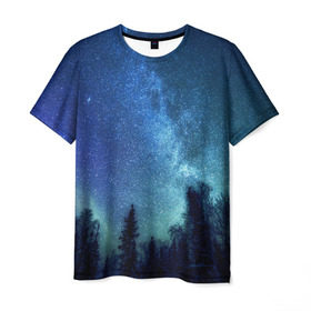 Мужская футболка 3D с принтом Космос в Новосибирске, 100% полиэфир | прямой крой, круглый вырез горловины, длина до линии бедер | space | галактика | звёзды | космос | небо | ночное небо | ночь | северное сияние