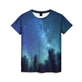 Женская футболка 3D с принтом Космос в Новосибирске, 100% полиэфир ( синтетическое хлопкоподобное полотно) | прямой крой, круглый вырез горловины, длина до линии бедер | space | галактика | звёзды | космос | небо | ночное небо | ночь | северное сияние
