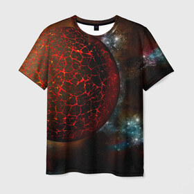 Мужская футболка 3D с принтом Вселенная в Новосибирске, 100% полиэфир | прямой крой, круглый вырез горловины, длина до линии бедер | взрыв | вселенная | гравитация | космос | лава | планета