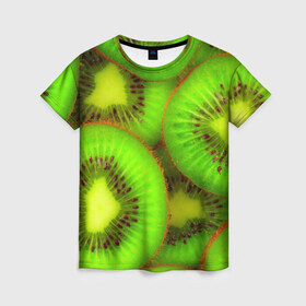 Женская футболка 3D с принтом Киви в Новосибирске, 100% полиэфир ( синтетическое хлопкоподобное полотно) | прямой крой, круглый вырез горловины, длина до линии бедер | 3д | зеленая | киви | красота | фрукт