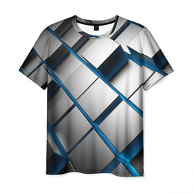 Мужская футболка 3D с принтом Текстура в Новосибирске, 100% полиэфир | прямой крой, круглый вырез горловины, длина до линии бедер | квадраты | кубы | серый