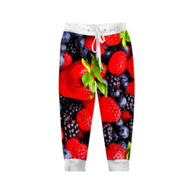 Детские брюки 3D с принтом Ягоды в Новосибирске, 100% полиэстер | манжеты по низу, эластичный пояс регулируется шнурком, по бокам два кармана без застежек, внутренняя часть кармана из мелкой сетки | ежевика | клубника | малина | черника | ягода | ягодка