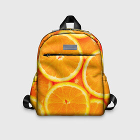 Детский рюкзак 3D с принтом Апельсины в Новосибирске, 100% полиэстер | лямки с регулируемой длиной, сверху петелька, чтобы рюкзак можно было повесить на вешалку. Основное отделение закрывается на молнию, как и внешний карман. Внутри дополнительный карман. По бокам два дополнительных кармашка | Тематика изображения на принте: апельсин | долька | цитрус