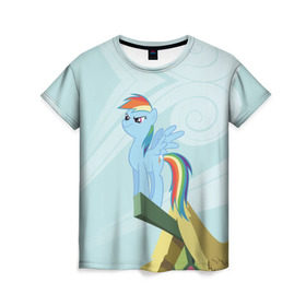 Женская футболка 3D с принтом Rainbow в Новосибирске, 100% полиэфир ( синтетическое хлопкоподобное полотно) | прямой крой, круглый вырез горловины, длина до линии бедер | my little pony | луна | пинки пай | пони | рарити | рейнбоу дэш | селестия | сумеречная искорка | флаттершай | эплджек