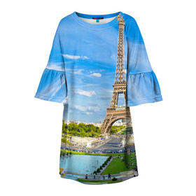 Детское платье 3D с принтом Париж в Новосибирске, 100% полиэстер | прямой силуэт, чуть расширенный к низу. Круглая горловина, на рукавах — воланы | Тематика изображения на принте: france | paris | париж | франция | эйфелева башня