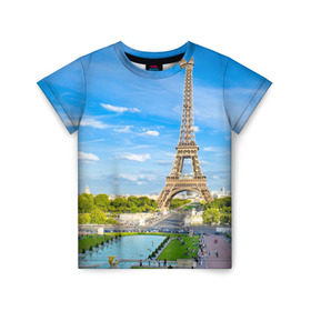 Детская футболка 3D с принтом Париж в Новосибирске, 100% гипоаллергенный полиэфир | прямой крой, круглый вырез горловины, длина до линии бедер, чуть спущенное плечо, ткань немного тянется | Тематика изображения на принте: france | paris | париж | франция | эйфелева башня