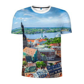 Мужская футболка 3D спортивная с принтом Рига в Новосибирске, 100% полиэстер с улучшенными характеристиками | приталенный силуэт, круглая горловина, широкие плечи, сужается к линии бедра | latvia | riga | европа | евросоюз | ес | латвия | отпуск | путешествия | рига | туризм